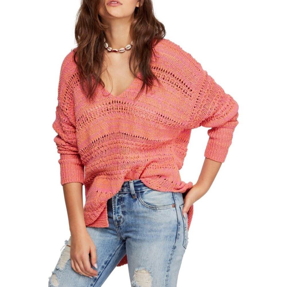 Free People Hot Topics Paloma Combo V-Neck Open Knit Sweater NWT Women's Size XS